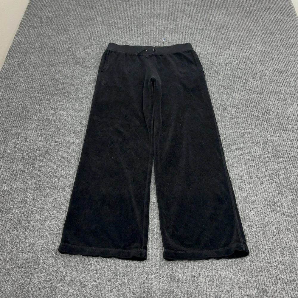 Juicy Couture Pants Girls 14 Black Cotton Blend Velour Wide Leg Y2K Loungewear